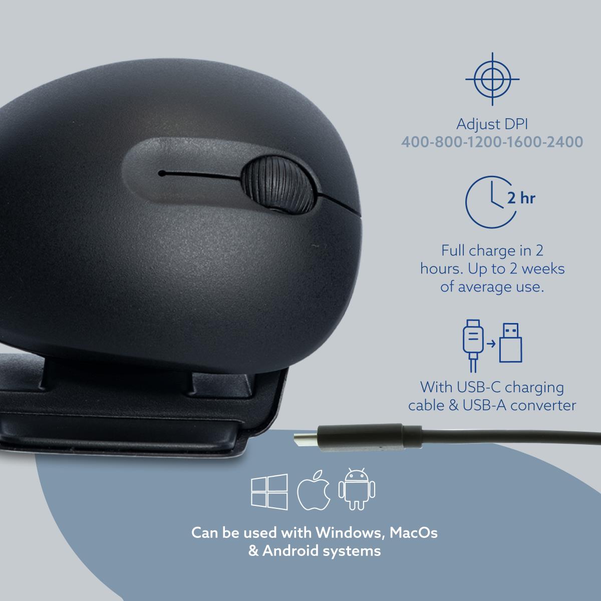 R-GO TOOLS R-go Twister Ambidextrous Ergonomic Mouse - Wired/wireless Bluetooth