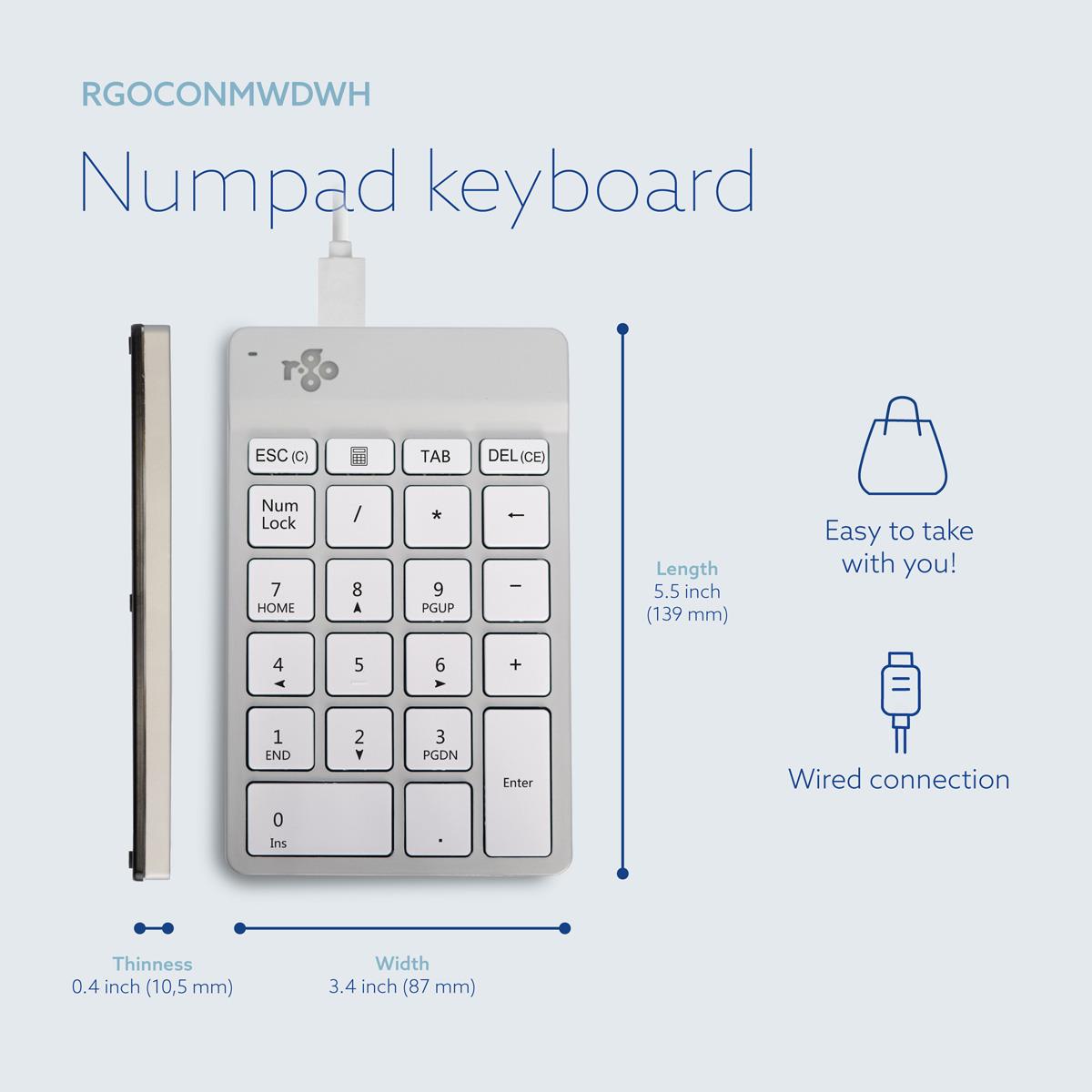 R-GO TOOLS Numpad Break Numeric Keypad With White Wire