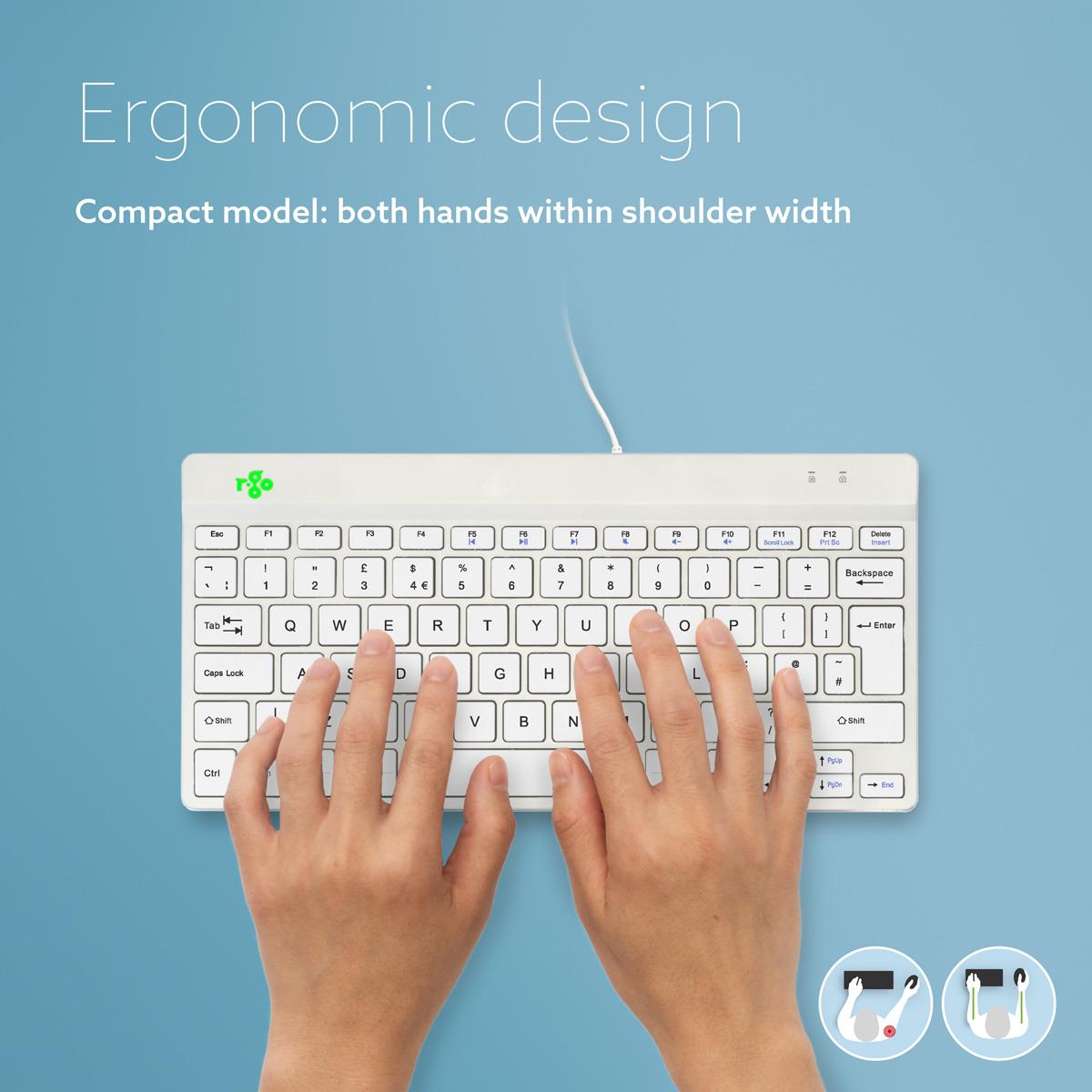 R-GO TOOLS Compact Break ergonomic - Keyboard - Wired - White - Qwerty Uk