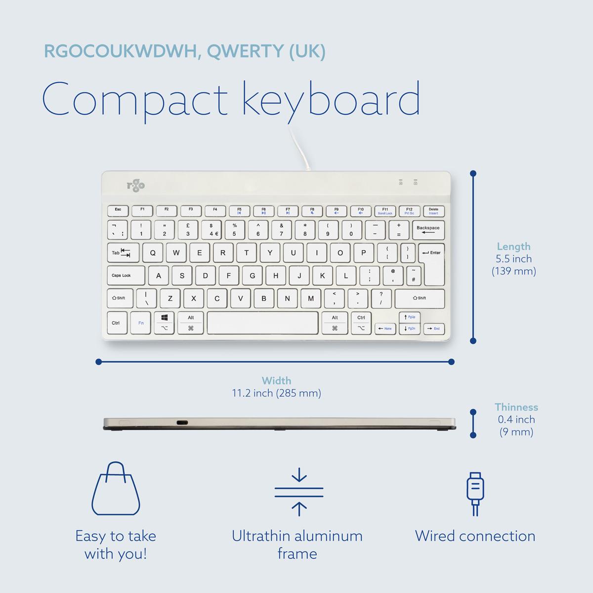 R-GO TOOLS Compact Break ergonomic - Keyboard - Wired - White - Qwerty Uk