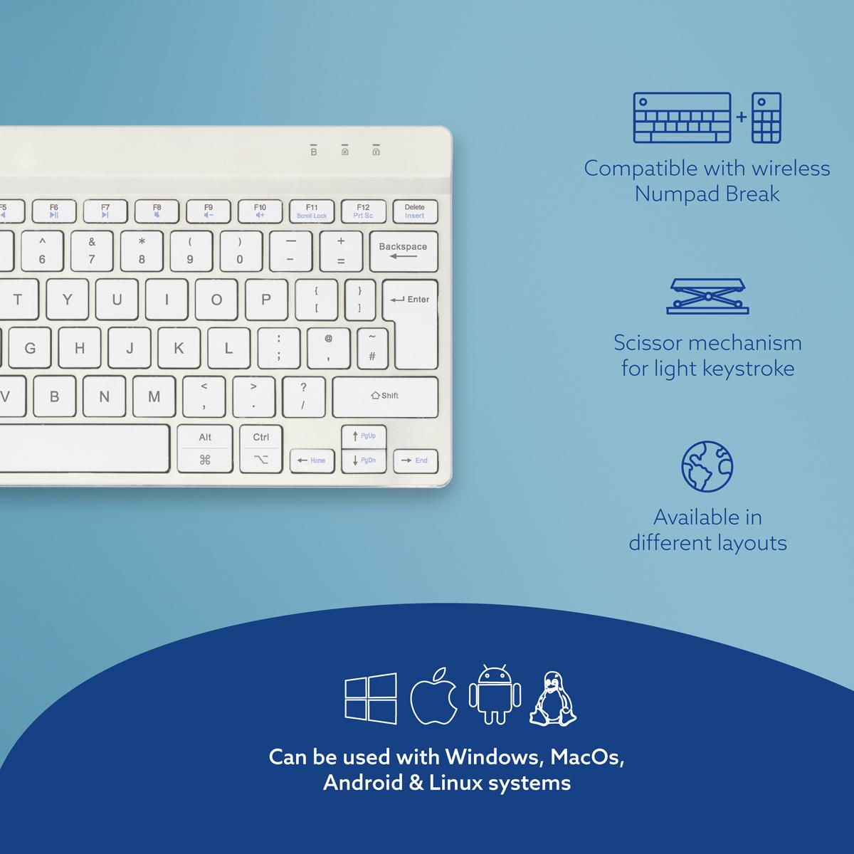 R-GO TOOLS Compact Break Ergonomic - Keyboard - Wireless - White - Qwerty Uk
