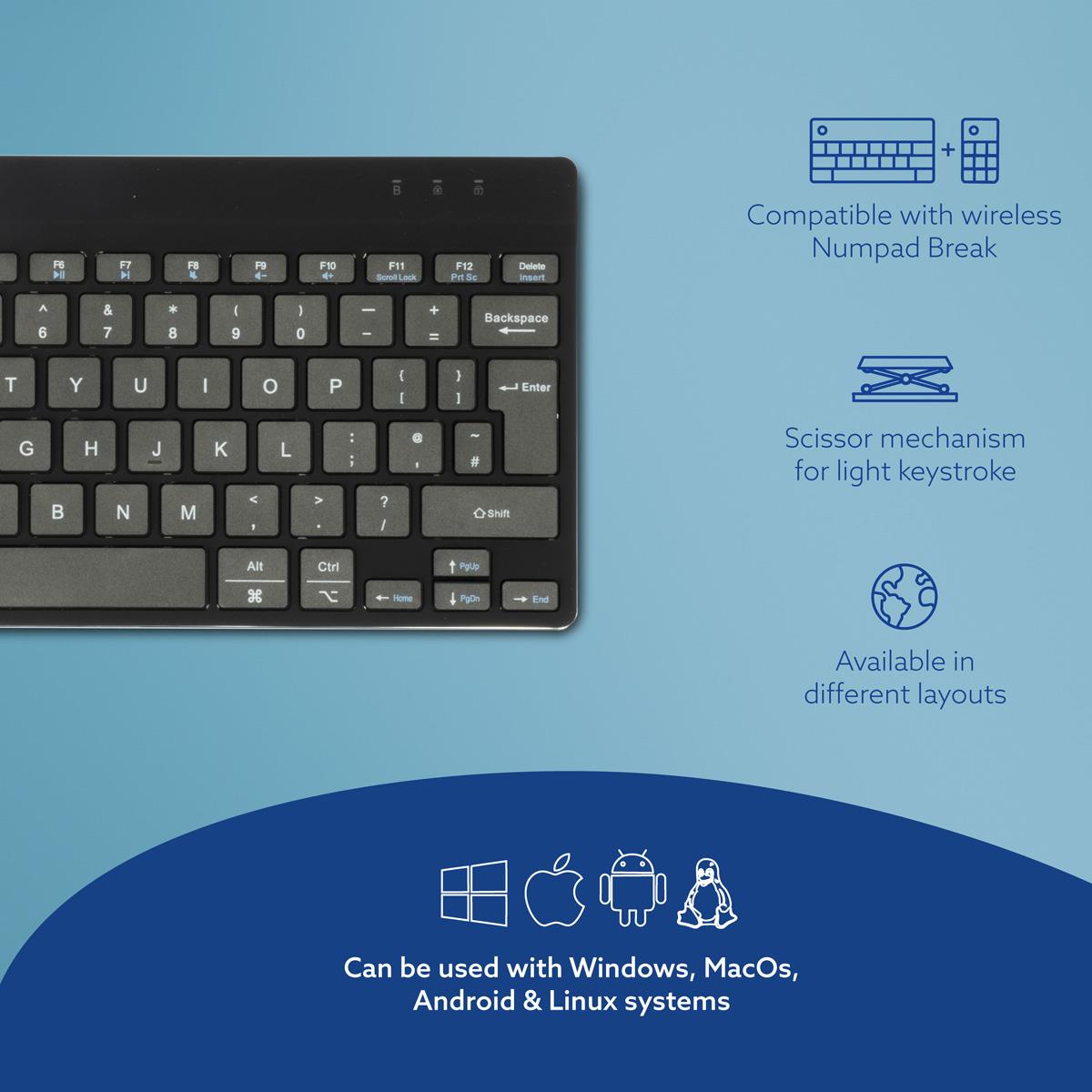 R-GO TOOLS Compact Break Ergonomic - Keyboard - Wireless - Black - Qwerty Uk