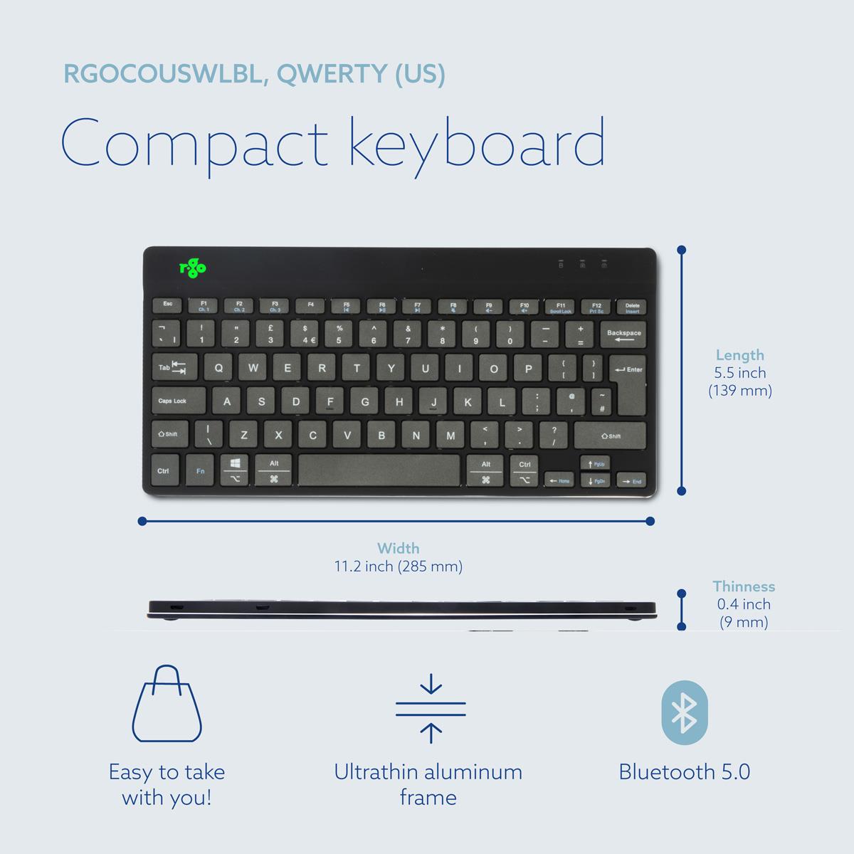 R-GO TOOLS Compact Break Ergonomic - Keyboard - Wireless - Black - Qwerty Uk