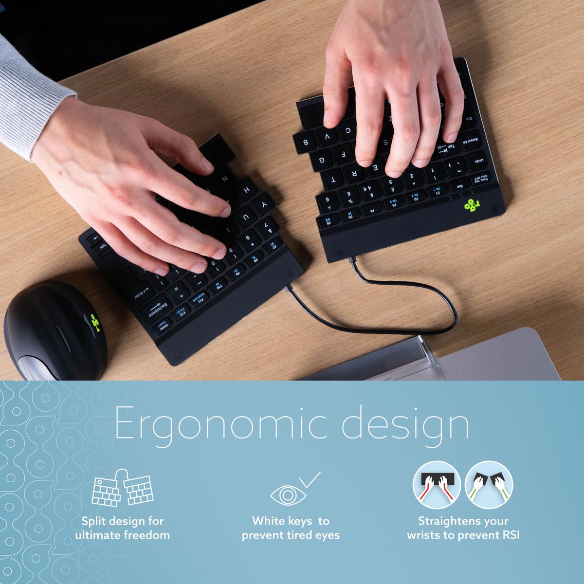 R-GO TOOLS Split Break Ergonomic - Keyboard - Wireless - Black - Qwerty Uk