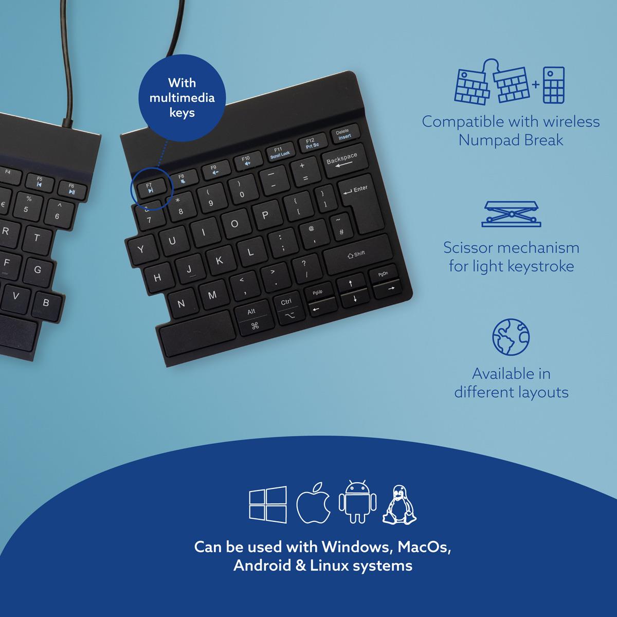 R-GO TOOLS Split Break Ergonomic - Keyboard - Wireless - Black - Qwerty Uk