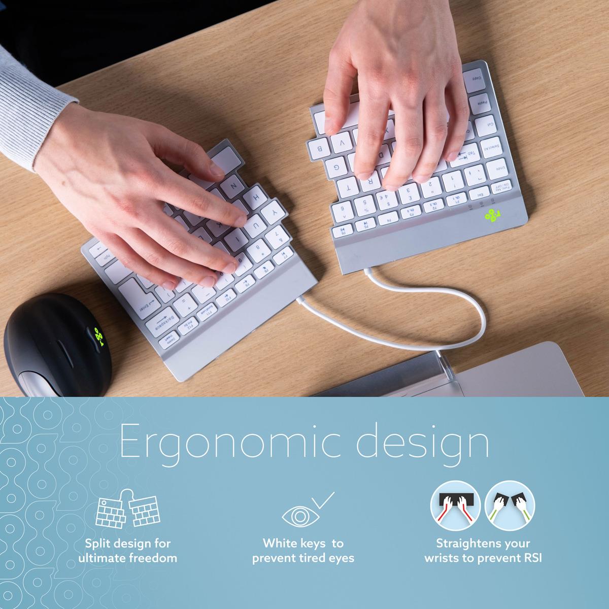R-GO TOOLS Split Break Ergonomic - Keyboard - Wireless - White - Qwerty Uk