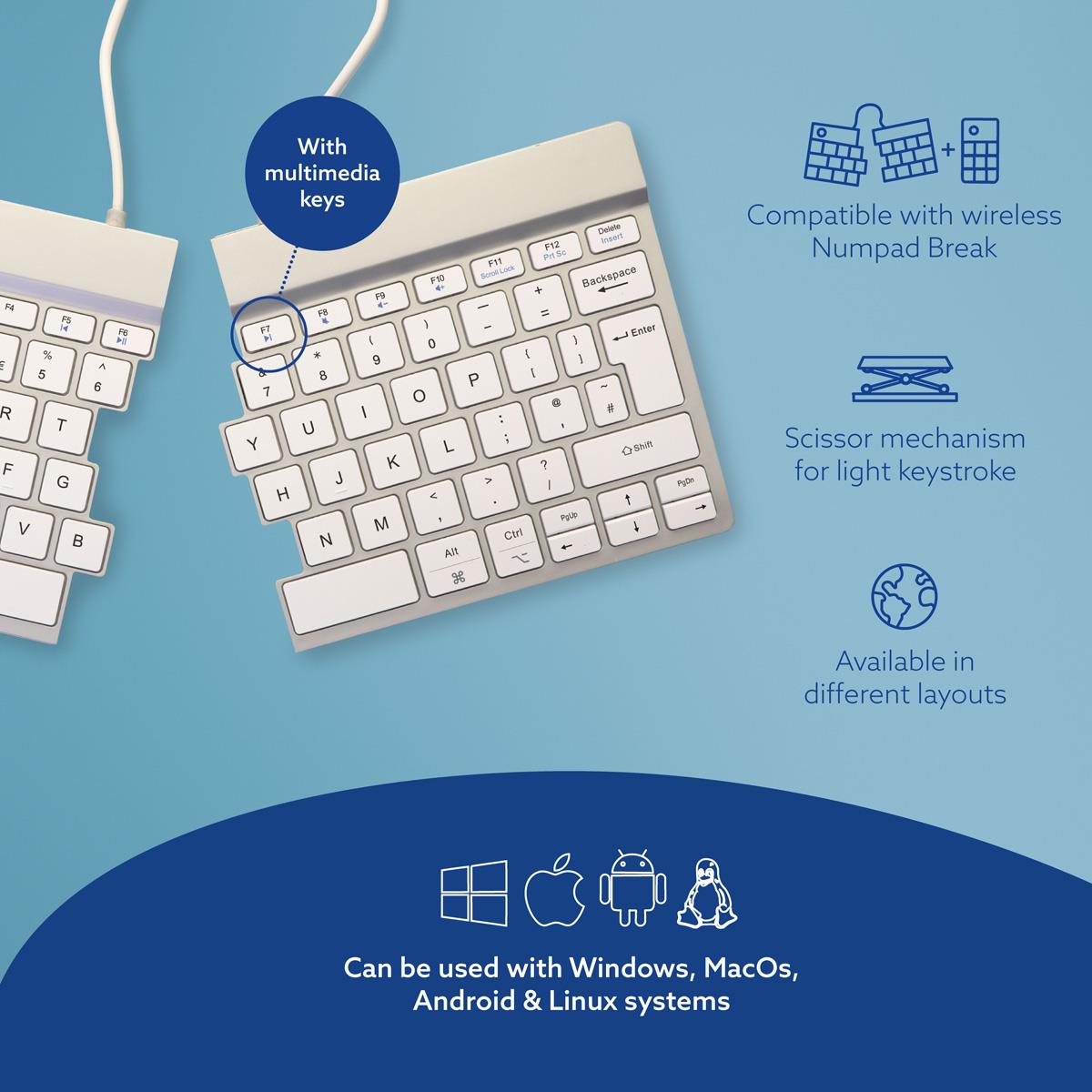 R-GO TOOLS Split Break Ergonomic - Keyboard - Wireless - White - Qwerty Uk