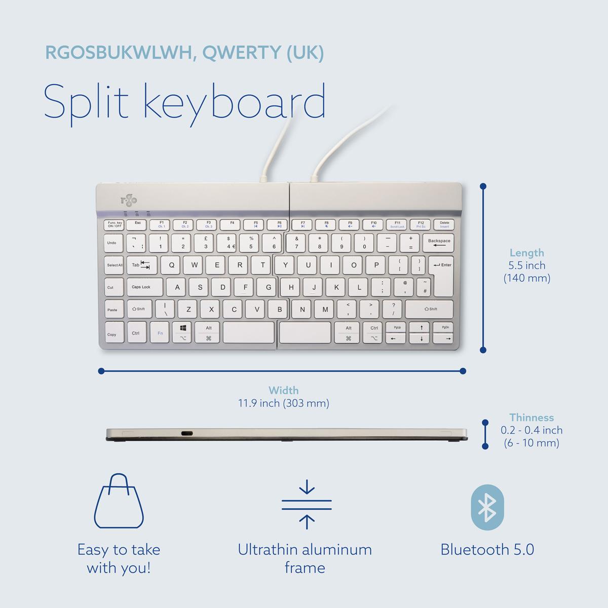 R-GO TOOLS Split Break Ergonomic - Keyboard - Wireless - White - Qwerty Uk