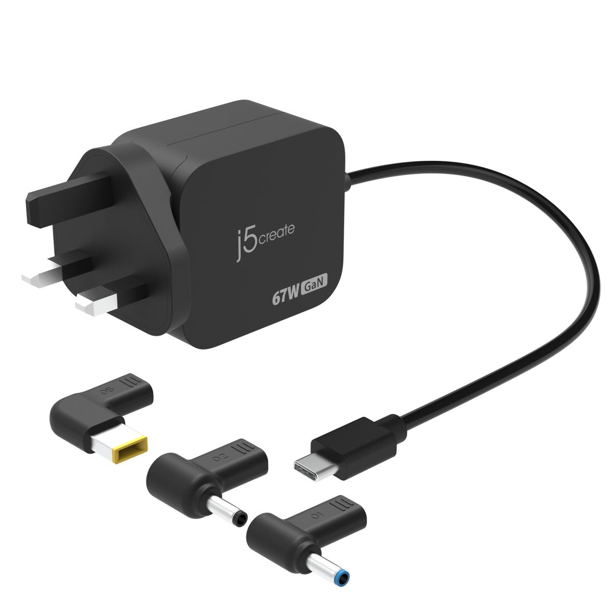 J5CREATE Mini Charger - 67w Gan Pd USB-c With 3 Types Of Dc Connector - Uk