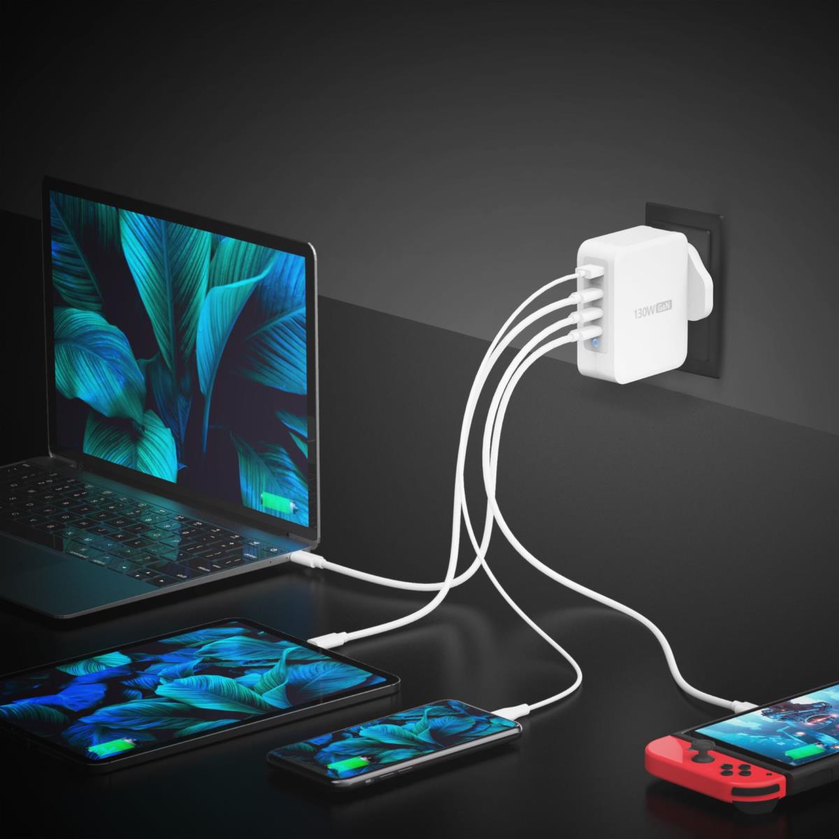 J5CREATE 4 Port Charger - 130w Gan - 3x USB-c Female 1x USB Type-a Female - (uk) White Grey