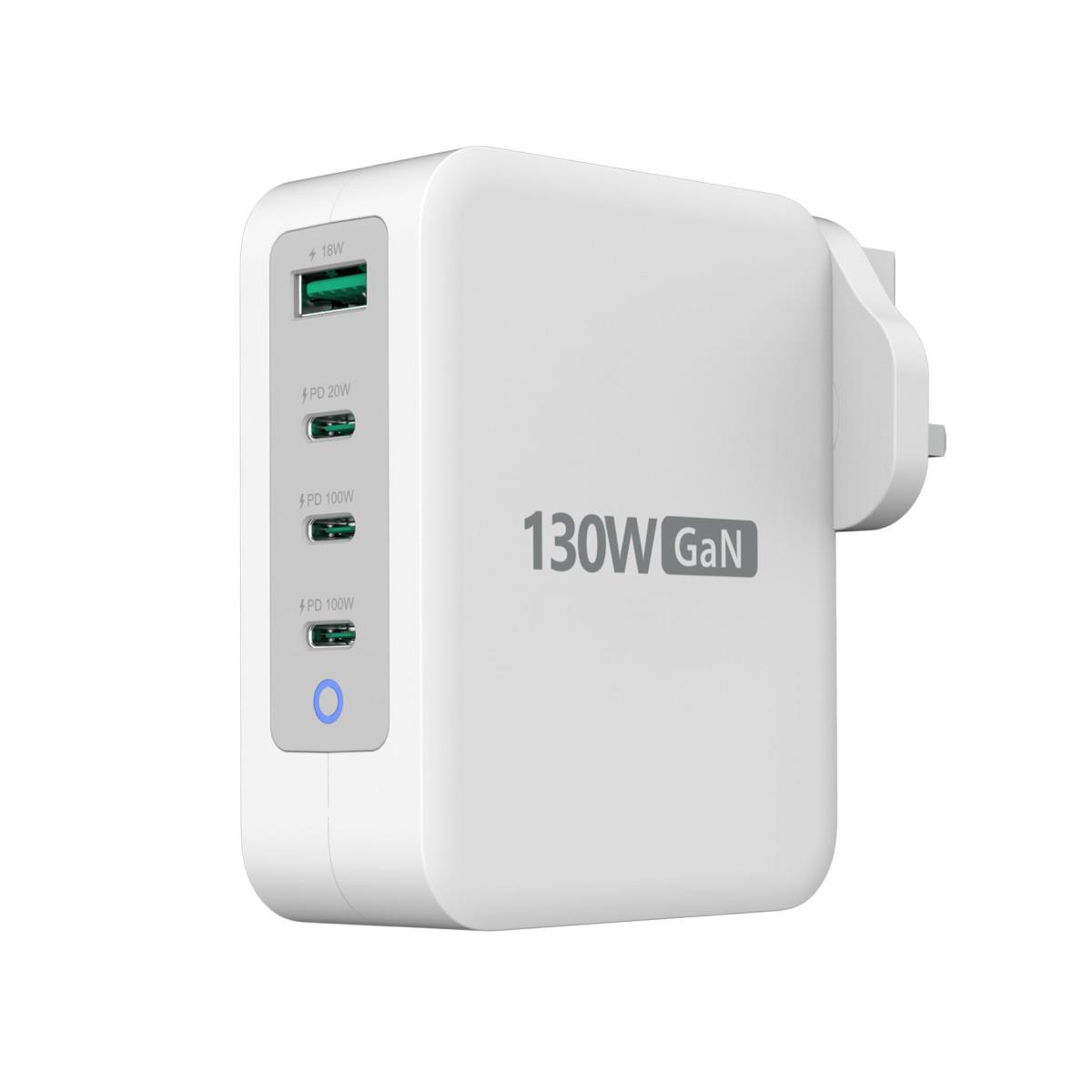 J5CREATE 4 Port Charger - 130w Gan - 3x USB-c Female 1x USB Type-a Female - (uk) White Grey