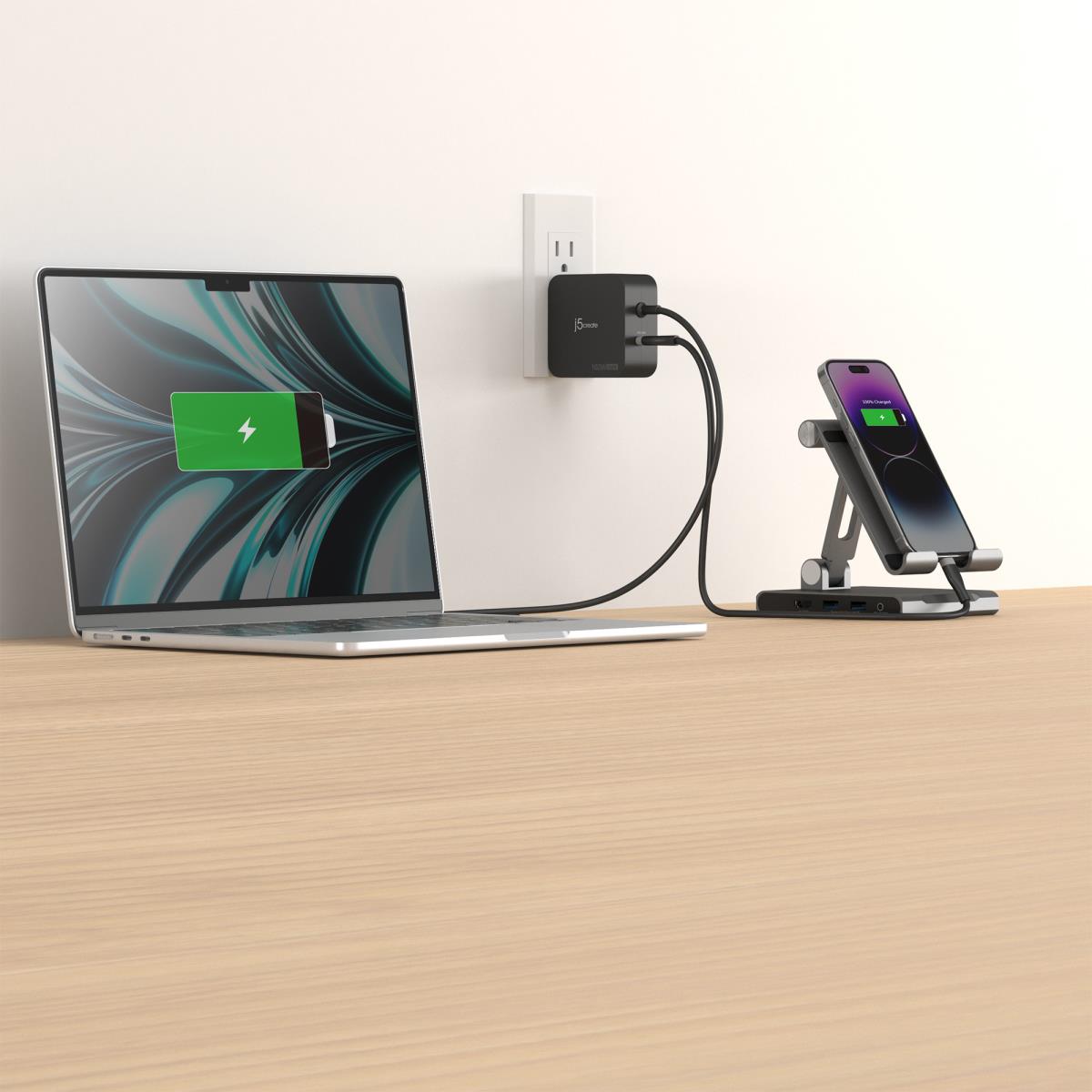 J5CREATE 2 Port Charger - 102w Gan Pd USB-c With Changeable Ac Plugs