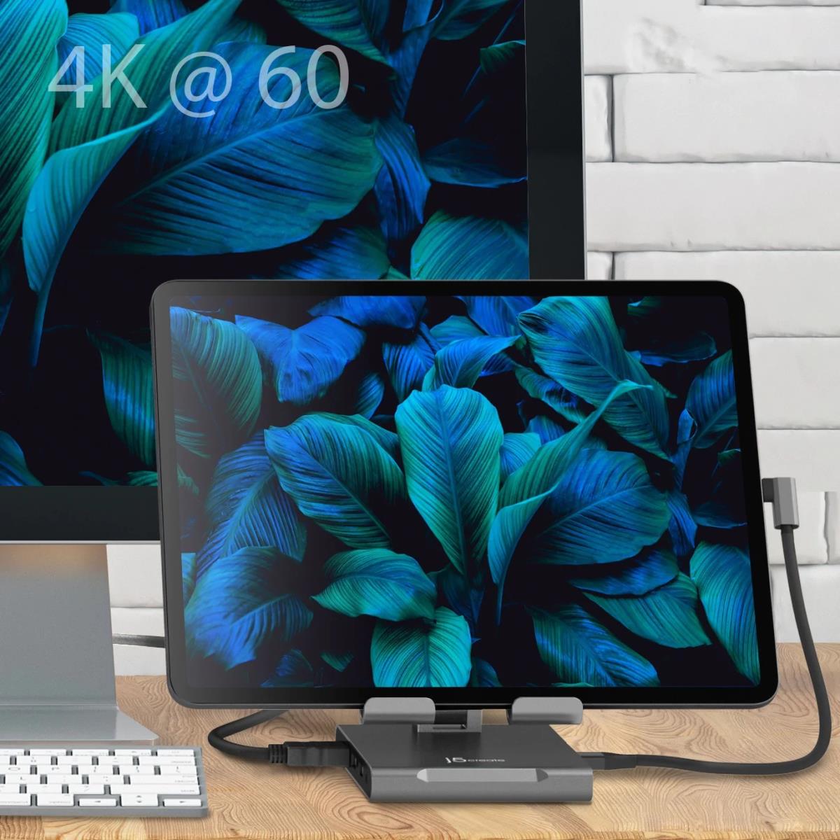 J5CREATE Multi Angle Stand With Docking Station - 1x USB-c 1x Pd (100w Port) 1x Hdmi 2.0 2x USB 1x Sd/microsd 1x 3.5 Mm For iPad Pro - Space Grey