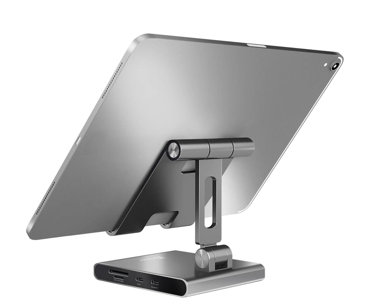 J5CREATE Multi Angle Stand With Docking Station - 1x USB-c 1x Pd (100w Port) 1x Hdmi 2.0 2x USB 1x Sd/microsd 1x 3.5 Mm For iPad Pro - Space Grey