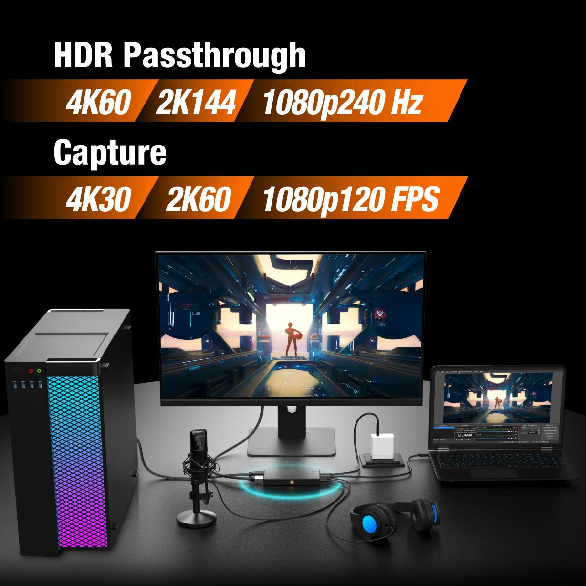 J5CREATE 4k Game Capture Station - 1x USB-c Female - 1x USB-c 1x Hdmi (in) 1x Hdmi (out) 2x 3.5 Mm (audio/ Mic In) - Black