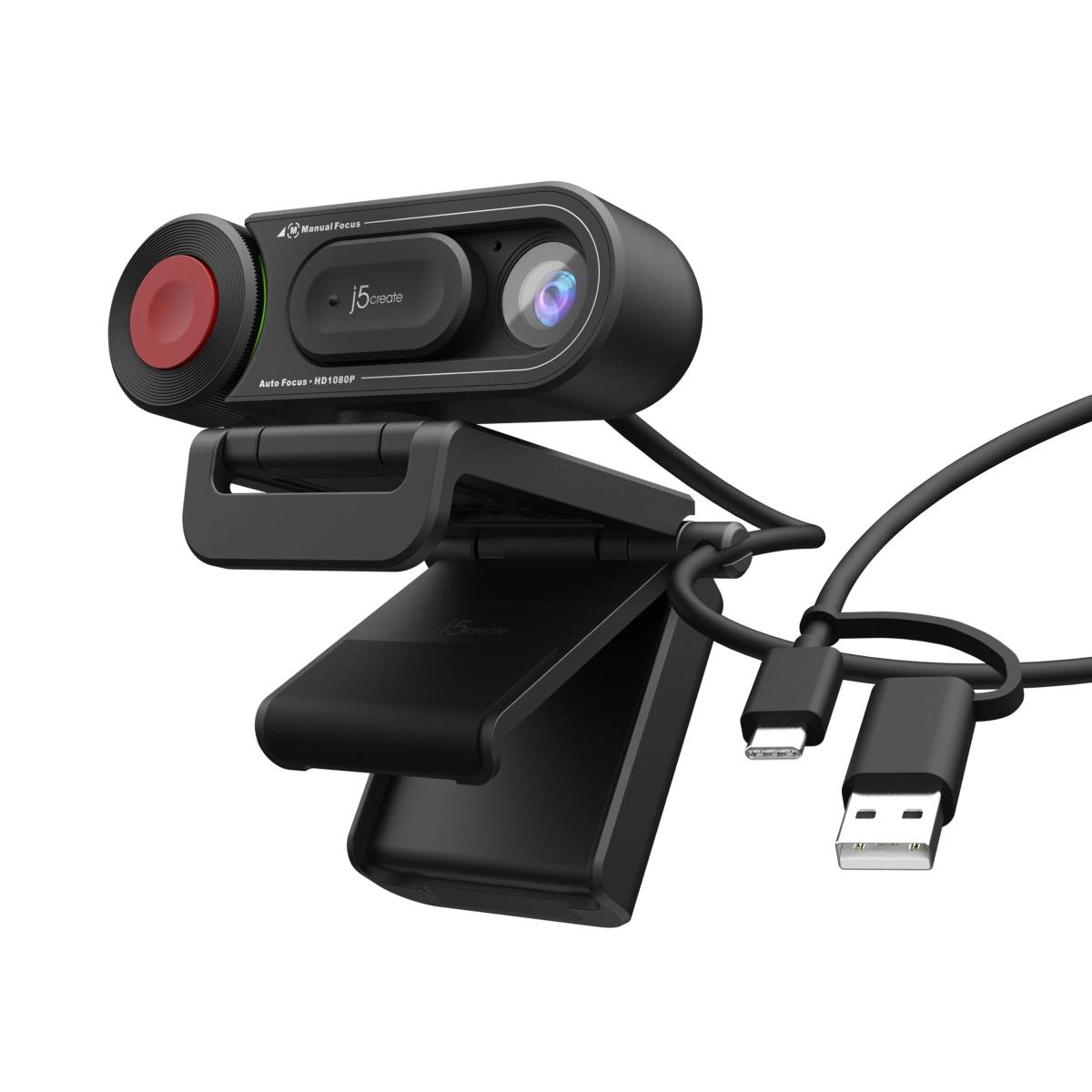 J5CREATE Hd Webcam - Auto & Manual Focus Switch - USB-c/ USB Type-a - Black