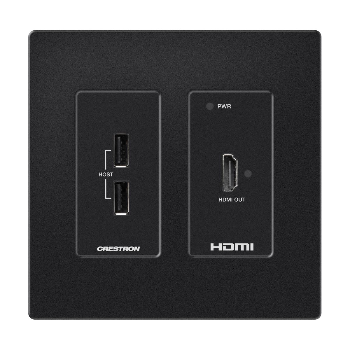 CRESTRON DM Essentials 4K Receiver - HDMI and USB 2.0 Signal Extension over CATX Cable - Wall Plate - Black