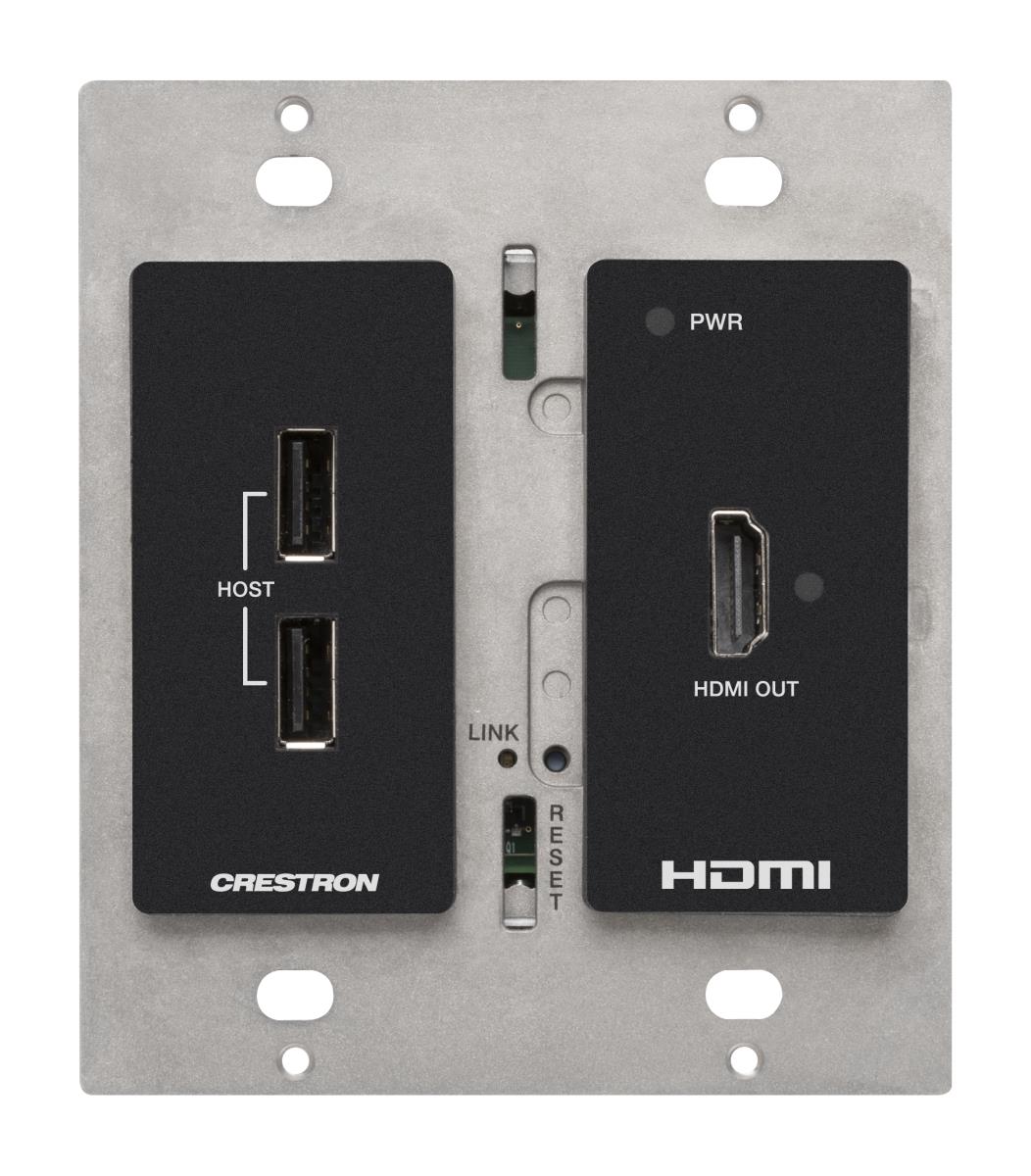 CRESTRON DM Essentials 4K Receiver - HDMI and USB 2.0 Signal Extension over CATX Cable - Wall Plate - Black