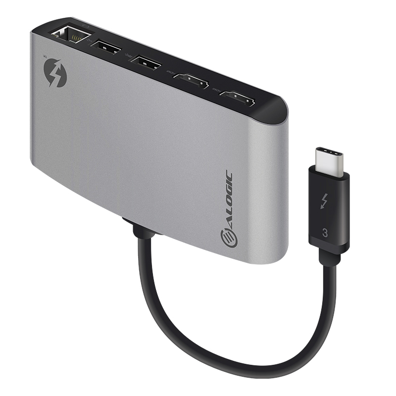 ALOGIC ThunderBolt 3 Dual HDMI PORTABLE Docking Station with 4K - Space Grey- 2 x USB-A (1X USB 3.1