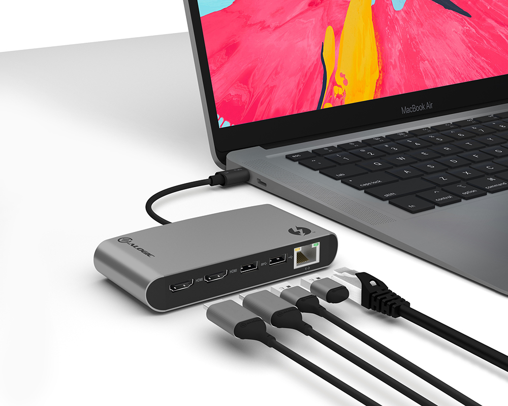 ALOGIC ThunderBolt 3 Dual HDMI PORTABLE Docking Station with 4K - Space Grey- 2 x USB-A (1X USB 3.1