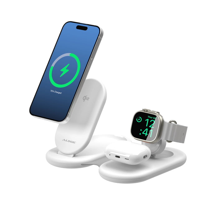 ALOGIC PackAway 3-in-1 Qi2 Fast Wireless Charger - White