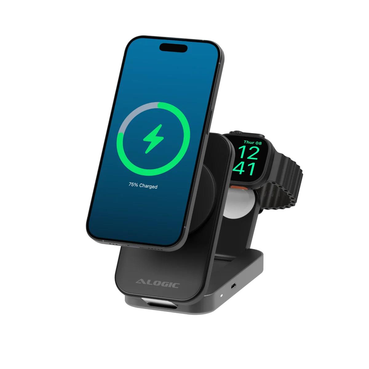 ALOGIC Flip 2-in-1 Qi2 Fast Wireless Charging Stand - Black