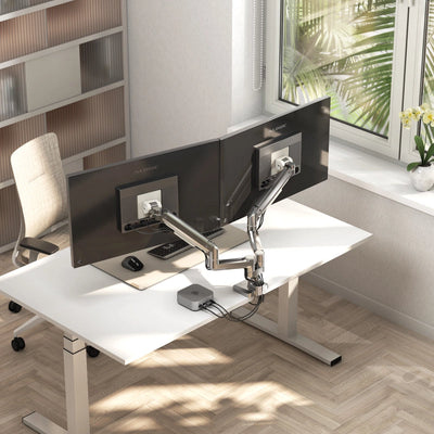 ALOGIC Monitor Mount - Desk - 2 Monitor - Tilt/Swivel/Rotate - 17 to 35in - Chrome + White