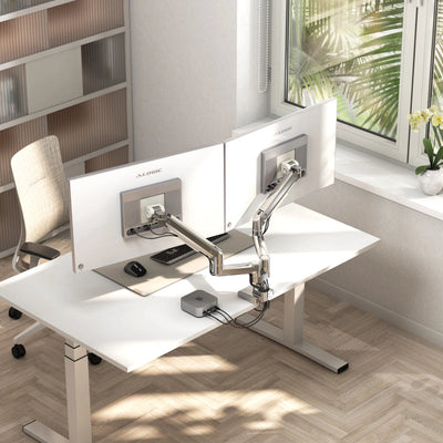 ALOGIC Monitor Mount - Desk - 2 Monitor - Tilt/Swivel/Rotate - 17 to 35in - Chrome + White