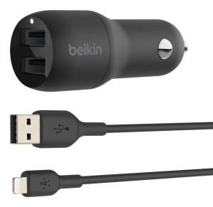 BELKIN Dual USB-a Car Charger W/1m Pvc A-ltg Black