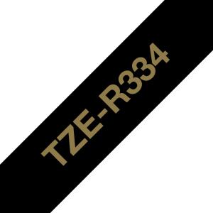 BROTHER Tape Tzer334 12mm Gold On Black Satin Ribbon