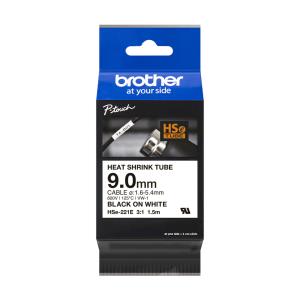 BROTHER Heat Shrink Tube Tape Cassette - Hse-221e - Black On White - 9mm Wide