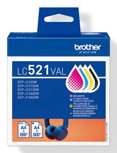 BROTHER Ink Cartridge - Lc521val - 500 Pages - Value Pack (black, Cyan, Magenta, Yellow)