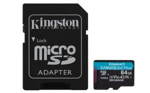 KINGSTON Micro Sdxc Card - Canvas Go Plus  - 64GB - Cl10 - Uhs-l A2 U3 With Adapter