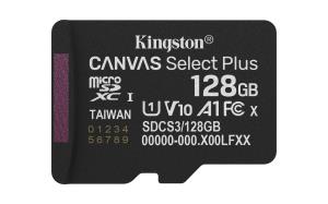 KINGSTON Micro Sdxc Card - Canvas Select Plus - 128GB - Uhs-i U1/u3 Video Class 10/30 A1 Single Pack Without Adapter