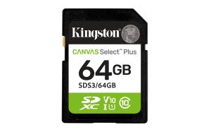 KINGSTON Sdxc Card - Canvas Select Plus - 64GB - Uhs-i U1/u3 Video Class 10/30