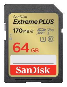 WESTERN DIGITAL SanDisk Extreme PLUS 64GB SDHC Memory Card 170MB/s 80MB/s UHS-I Class 10 U3 V30