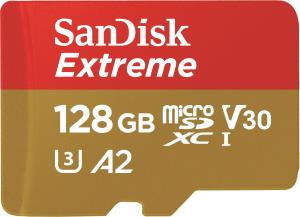 WESTERN DIGITAL Extreme microSDXC 128GB SD Adapter Action Cams and Drones 170MB/s 80MB/s A2 C10 V30 UHS-I U3