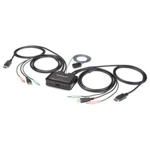 STARTECH.COM KVM Switch - 2 Port USB 4k60hz DisplayPort With Built-in Cables