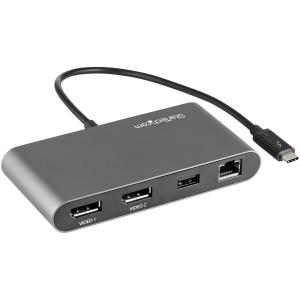 STARTECH.COM Thunderbolt 3 Mini Dock - Portable Dual Monitor Tb3 Docking Station W/ DisplayPort 4k 60hz - 1x USB-a & Gbe - 11in Attached Cable