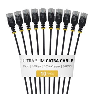 STARTECH.COM Ultra Slim CAT6a Ethernet Cable 15cm Black 10 Pack