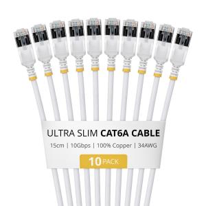 STARTECH.COM Patch Cable - CAT6a - Ftp - Ultra Slim - 15cm - White 10 Pack