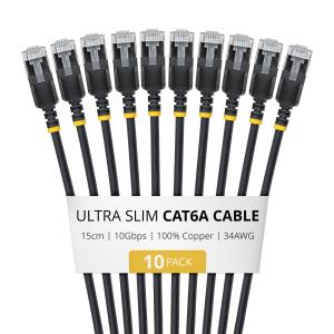STARTECH.COM Patch Cable - CAT6a - Ftp - Ultra Slim - 15cm - Black 10 Pack