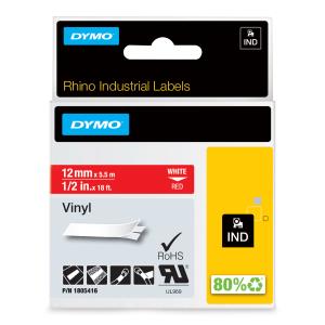 DYMO Rhino 12 Mm Vinyl White On Red