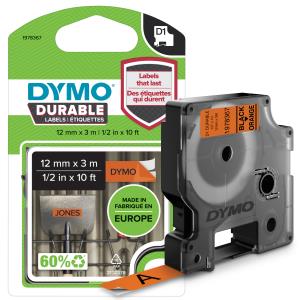 DYMO Durable D1 Tape Black/orange 12mm X 3mm