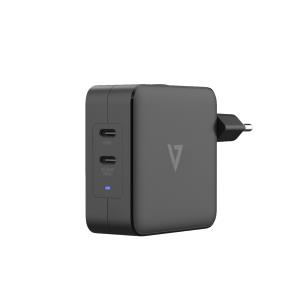 V7 - VIDEO SEVEN Wall Charger 2xUSB-c 65w Pd 3.0 Pps Black - Intl Plugs