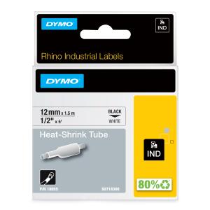 DYMO Rhino Tape - Heat-Shrink Label - Black on White - 12mm