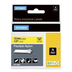 DYMO Nylon Tape - Black On Yellow - 12mm - Flexible Nylon
