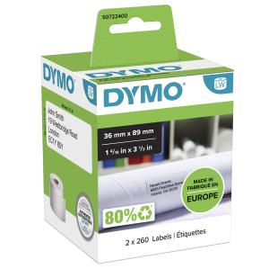 DYMO LabelWriter Large Address Labels 36x89mm - White - 2x rolls / 520 labels