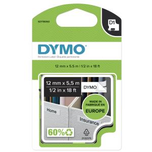 DYMO Tape Fixed Black White 12mm Type D1