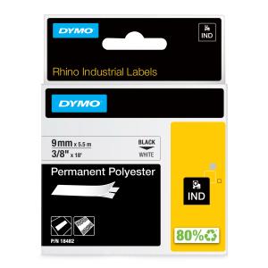 DYMO Tape - Black On White - 9mm X 5.5m - Permanent Polyester